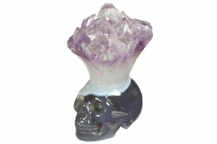 Polished Agate Skull with Amethyst Crown #148209